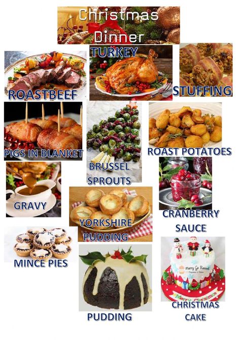 Christmas dinner worksheet Christmas Dinner Shopping List Uk, American Christmas Dinner, Christmas Dinner Shopping List, English Christmas Food, Traditional English Christmas Dinner, English Christmas Dinner, Holiday Meal Prep, Food Lessons, Xmas Menu