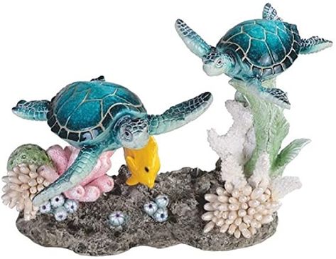 Turtles Swimming, Fish Statue, Sea Turtle Decor, Fish Designs, Sweet Decoration, Turtle Swimming, Yellow Fish, Turtle Decor, Turtle Figurines