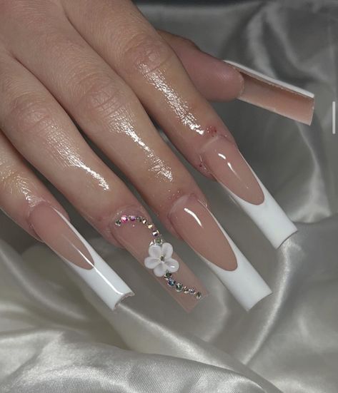 Nails Photo, Nails Toes, White Acrylic Nails, French Tip Acrylic Nails, Girly Acrylic Nails, French Acrylic Nails, Acrylic Nails Coffin Pink, Long Square Acrylic Nails, Bling Acrylic Nails