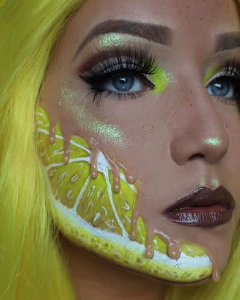 Lemon Face Paint, Lemon Makeup, Wig Highlights, Halloween Sfx, Lemon On Face, Artsy Makeup, Emoji Challenge, Pretty Eye Makeup, Prom Makeup Looks