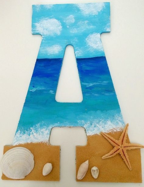 11 Ideas for Decorative Letters with a Beach & Coastal Theme - Coastal Decor Ideas Interior Design DIY Shopping Diy For Sister, Sister Letters, Deco Theme Marin, Letter Birthday, Craft Letters, Beach Crafts Diy, Diy Beach Decor, Delta Sorority, Fav Place