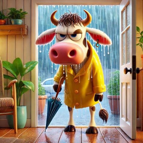 Funny Good Night Pictures, Back To Bed, Funny Paintings, Cow Pictures, Cartoon Cow, Happy Pictures, Cartoon Painting, Hur Man Målar, Sunflower Painting