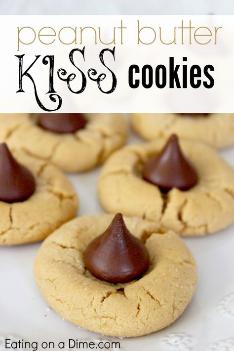 Peanut Butter Kiss Cookies Recipe. Easy To Make Christmas Cookies, Peanut Butter Kiss Cookies Recipe, Kiss Cookies Recipe, Kiss Cookie Recipe, Peanut Butter Kiss, Peanut Butter Kiss Cookies, Cookie Exchange Recipes, Blossom Cookies, Kiss Cookies