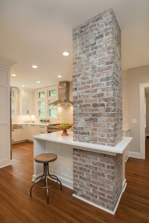 Historic Home Kitchen, Historical Kitchen, Kitchen Brick Wall, Exposed Brick Kitchen, Kitchen Restoration, Dated Kitchen, Design My Kitchen, Kitchen Chimney, Interior Brick