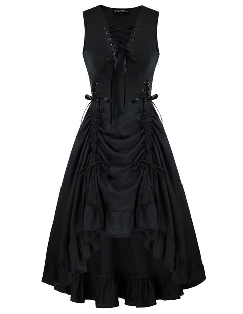 PRICES MAY VARY. 【Features】Vintage sleeveless dress with drawstring, Victorian ruffled dress, Adjustable high low dress, Goth tank dress,Ruched midi dress, masquerade party dress 【Design】This Victorian gothic dress has drawstrings in front which makes it can be worn in different ways(normal hemline and irregular hemline). How amazing! 【Style】You can wear a lace up dress on its own for a dating and casual look, or wear it with the corset belt and boots for a chic and Y2K gothic look 【Occasions】Th Masquerade Party Dress, Victorian Gothic Dress, Masquerade Party Dresses, Dress Masquerade, High Low Lace Dress, Steampunk Dress, Designer Party Dresses, Lace Dress Vintage, Goth Dress