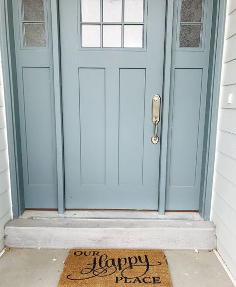 Benjamin Moore Blue Front Door, Aegean Teal Benjamin Moore Front Door, Simple Front Door Ideas, Coastal Blue Front Door, Benjamin Moore Front Door Paint Colors, Dusty Blue Front Door, Coastal Front Door Colors, Coastal Front Door, Teal Front Door