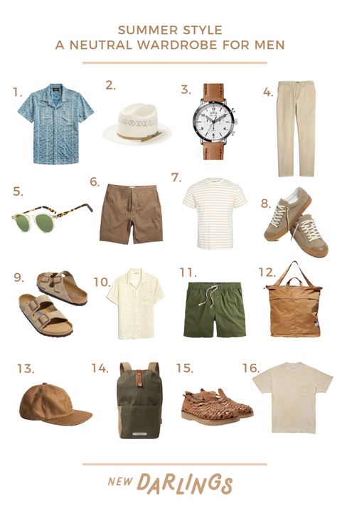 Summer Style: A His & Hers Neutral Wardrobe Guide - New Darlings Mens Summer Capsule Wardrobe 2023, Minimalist Wardrobe Men Summer, Riviera Mens Style, Summer Capsule Wardrobe 2023 Men, Male Capsule Wardrobe Summer, Men’s Spring Capsule Wardrobe, Men Summer Capsule, Mens Capsule Wardrobe Summer Travel, Men Summer Europe Outfit