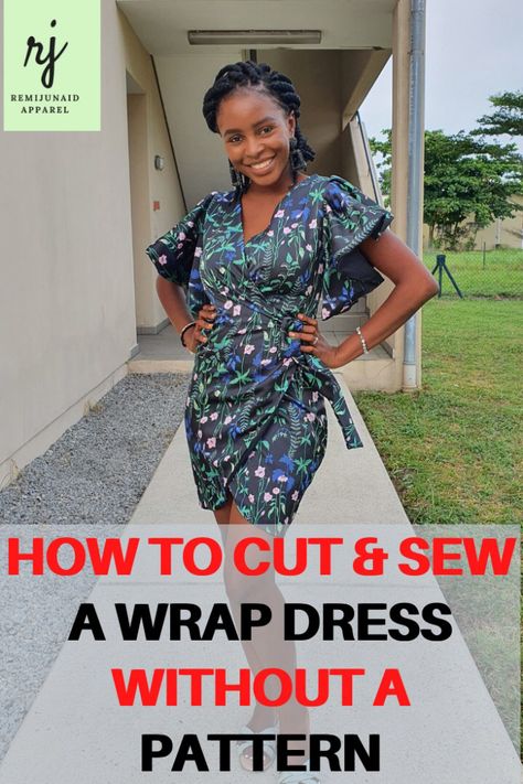 Simple Wrap Dress Pattern Free, Easy Wrap Dress Pattern Free, Sew Wrap Dress, Easy Wrap Dress Pattern, Wrap Around Dress Pattern, Wrap Dress Pattern Free, Ankara Wrap Dress, Diy Wrap Dress, Wrap Dress Sewing Patterns