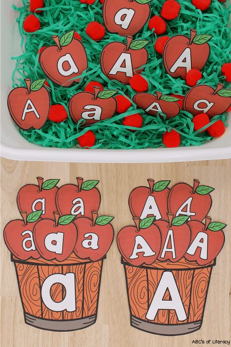 This Letter A Sensory Bin is a fun way for kids to practice identifying and differentiating between lowercase letter a and capital letter A. Activities On Letter A, Teach Alphabet To Toddlers, Letter A Recognition Activities, Letter A Sensory Bin, Letter A Activities For Toddlers, Letter A Activity, Letter A Activities For Preschool, Letter Sorting Activities, Activity Bins