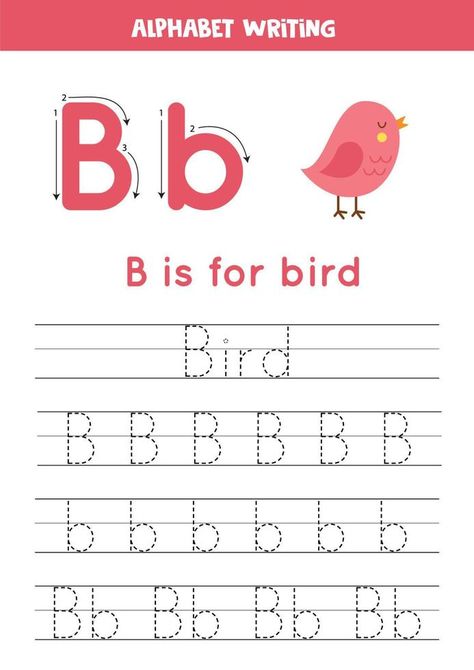 Learning to write letters for preschool kids. B is for bird. Letters For Preschool, B Is For Bird, Learning To Write Letters, Alphabet Tracing Printables, Earth Day Worksheets, Write Letters, Alphabet Writing, Alphabet Tracing, Learning To Write