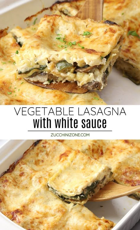 Lasagna With White Sauce Recipe, Veg Lasagna Recipe, Vegetable Lasagna With White Sauce, Lasagna Bechamel, Lasagna With White Sauce, Dinners Pasta, White Lasagna Recipe, Veggie Alfredo, White Sauce Lasagna