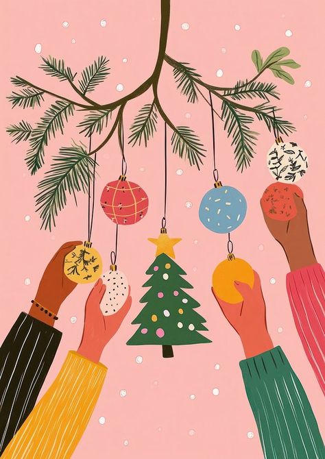 Christmas Illustration Color Palette, Illustrated Christmas Tree, Christmas Tree Plant, Christmas Tree Illustration, Illustration Tree, Tree Collage, Christmas Tree Images, Tree Decorations Christmas, Illustration Colorful