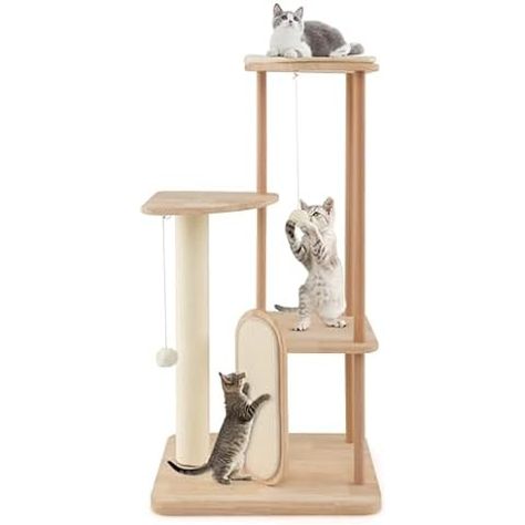 Amazon.com : Feandrea by SONGMICS Home Modern Cat Tree, Heavy Duty Cat Tower, Steel Tube and Particleboard, Platform with Cushion, Sisal Cat Scratching Post, Hanging Cotton-Linen Ball, 31 x 17 x 44 Inches : Pet Supplies Catio Cats, Cats Hunting, Modern Cat Tower, Wooden Cat Tree, Modern Cat Tree, Cat Tree Condo, Wood Cat, Wooden Cat, Modern Cat