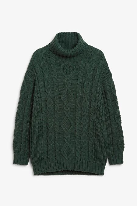 Turtleneck cable knit top - Dark green - Jumpers - Monki GB Chunky Chelsea Boots, Black Planet, Classic Turtleneck, Green Jumpers, Jumper Outfit, Chunky Cable Knit, How To Clean Iron, Heavy Knit, Dark Khaki