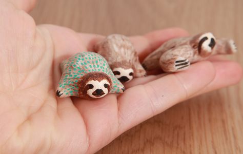 Lucky sloth totems, polymer clay by lifedancecreations Clay Sloth, Sloth Animal, Outside Fall Decor, Sloth Stuffed Animal, Animal Totem, Polymer Clay Animals, Font Inspiration, Always Happy, Clay Animals