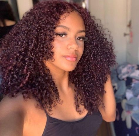 Dark Burgundy Curly Hair Natural, Burgundy On Curly Hair, Black Cherry Natural Hair, Deep Red Natural Hair Black Women, Dark Red Hair Color Natural Curly, Natural Hair Burgundy Black Women, Burgundy Natural Curly Hair, Redish Brownish Curly Hair, Dark Maroon Curly Hair