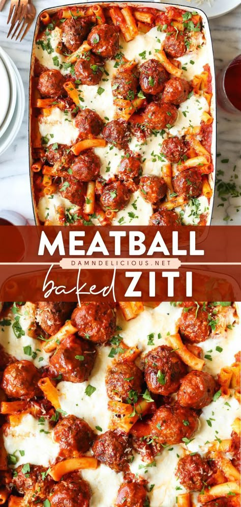 MEATBALL BAKED ZITI, comfort food, pasta recipes, dinner ideas, main dishes Meatball Baked Ziti, Cheesy Baked Ziti, Homemade Meatballs Easy, Hearty Recipes, Meatball Bake, Homemade Meatballs, Dinner Bell, Baked Ziti, Best Comfort Food