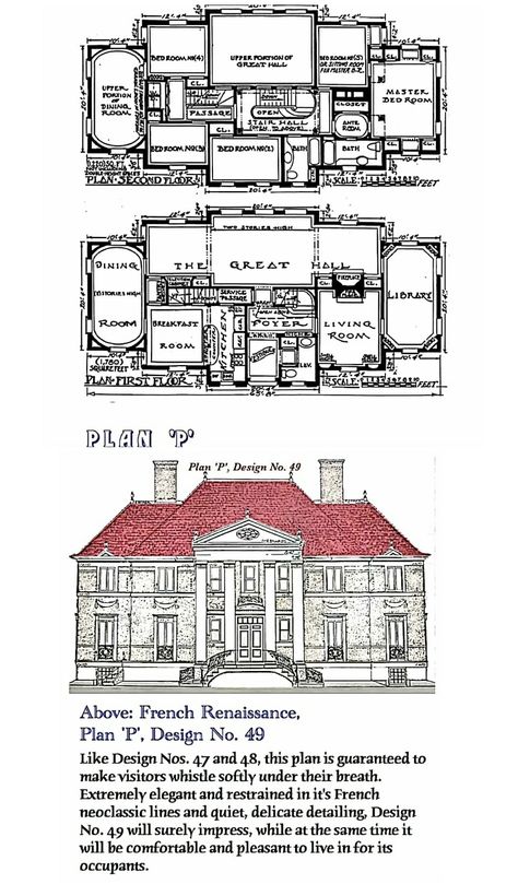 French Chateau Floor Plans, Chateau Floor Plans, Architecture Mapping, Vintage House Plans, French Chateau, Affordable Housing, Vintage House, Art Ideas, House Ideas