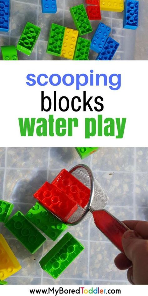 scooping blocks water play . A fun toddler water play activity or sensory bin. Toddler Water Play, Blocks Activities, Lego Night, Water Play Activities, Sensory Tables, Sensory Items, Sensory Learning, Activity For Toddlers, Easy Toddler Activities