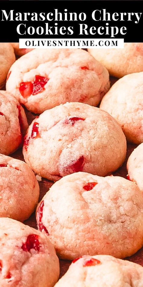 Cherry cookies are soft and buttery shortbread style drop cookies filled with maraschino cherries and sweet almond flavor. These pretty pink maraschino cherry cookies are the perfect quick and easy cherry sugar cookie recipe for any occasion. Cherry Nut Cookies, Cherry Pecan Cookies, Recipes With Cherry Juice, Cherry Drop Cookies, Italian Cherry Cookies, Cherry Italian Cookies, Luxardo Cherries Recipes, Cherry Nut Cookies Recipe, Cherry Amaretto Cookies