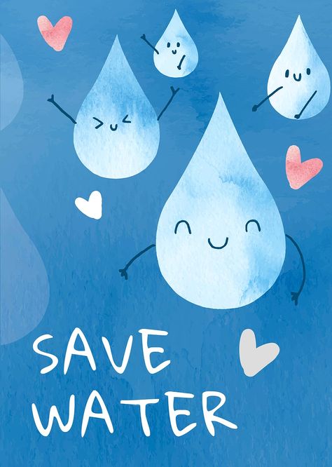 Editable environment poster template vector with save water text in watercolor | premium image by rawpixel.com / Porpla mana Saving Water Poster, Save Water Drawing, Save Water Poster Drawing, Save Water Poster, Rain Illustration, Water Kids, Water Rain, Water Poster, Water Illustration