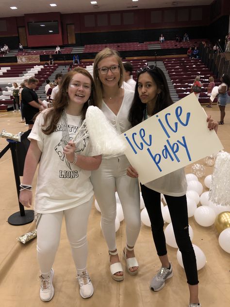 Blue Out Pep Rally, White Out Pep Rally, White Out Themed Football Game, Pep Rally Noise Makers, Junior Posters Pep Rally, Pep Rally Ideas, Winter Wonderland Pictures, Pep Rally Themes, Pep Rally Games