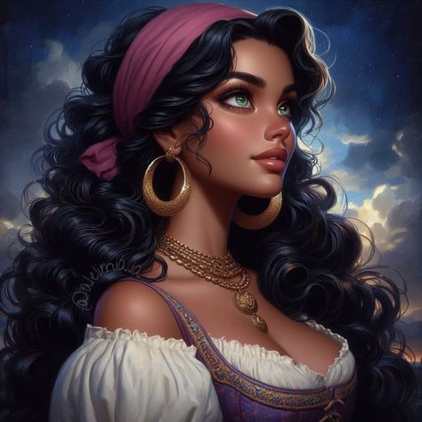 Dark Disney Princess, Esmeralda Disney, Animation Disney, Disney Princess Artwork, Disney Princess Fan Art, Dark Disney, Disney Artwork, Walt Disney Animation, Princess Cartoon