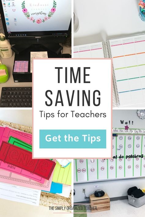 These time saving tips for teachers will help you spend less time at school, be more productive, and manage your responsibilities with ease. Teacher Time Management Tips, Teacher Resources Organization, Curriculum Specialist, Teacher Productivity, Teacher Time Management, Time Management Work, Organized Teacher, Time Saving Tips, Simply Organized