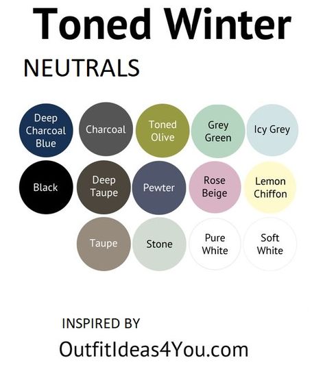 Smokey Soft Winter Color Palette, True Winter Neutrals, Toned Winter Color Palette, Soft Winter Palette, Soft Winter Color Palette, True Winter Color Palette, Winter Skin Tone, Cool Winter Color Palette, Deep Winter Palette