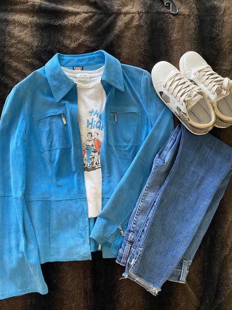 Blue Suede Jacket Outfit Blue Suede Jacket Outfit, Suede Jacket Outfit, Blue Suede Jacket, Jacket Outfit, Suede Jacket, Blue Suede, Jacket Outfits, Denim Jacket, Closet