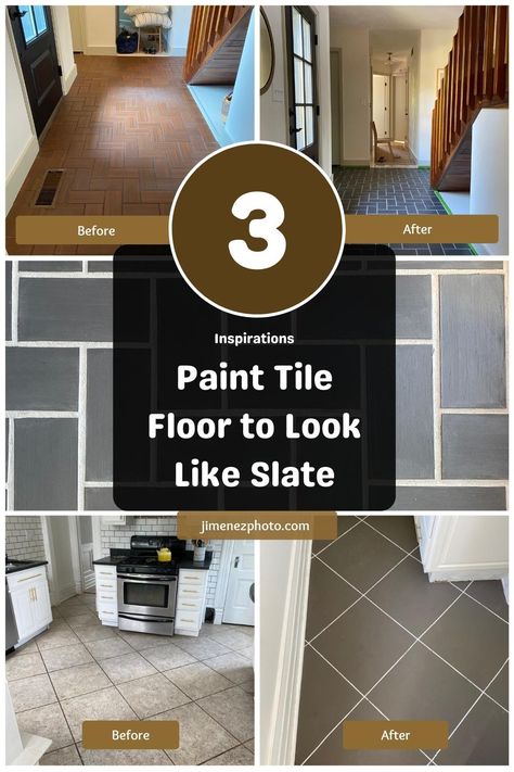 Paint Tile Floor, Can You Paint Tile, Paint Tile, House Tweaking, Slate Tile Floor, Entry Tile, Tree House Plans, Painting Tile Floors, Tiled Hallway