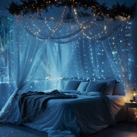 ✨ Cozy up your bedroom with these romantic lighting ideas! 💡 Create the perfect ambiance for a night in or add a touch of magic to your space. ✨ Which idea is your favorite? Share below! #BedroomBliss #RomanticLighting #CreateYourEscape https://www.shopinroom.com/romantic-lighting-ideas-for-bedroom/ Cool Blue Bedroom Ideas, Blue Fairy Lights Bedroom, Diy Room Inspo Bedroom Ideas, Cozy Bedroom Lighting Ideas, Folklore Bedroom, Bed Lighting Ideas, Lights Night Aesthetic, Romantic Bedroom Lighting Ideas, Cozy Blue Bedroom