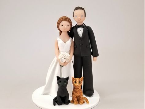 Wedding Cake Toppers With Cats, Wedding Cake Toppers Bride And Groom, Wedding Cake With Cat, Scottish Wedding Cakes, Cat Wedding Cake, Ideas Casamiento, Cat Wedding Cake Topper, Handmade Wedding Cake Toppers, Wedding Cake Figurines