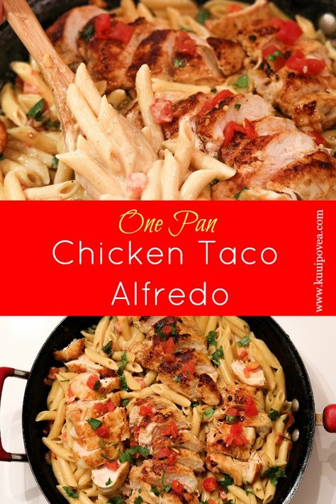 Taco Alfredo, Pasta Recipes Alfredo, Large Family Meals, Chicken Alfredo Pasta, Skillet Recipes, Chicken Taco, Mexican Dinner, Chicken Dinners, Supper Recipes