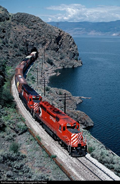 Along Kamloops Lake, B.C. Train Tracks Photography, Canadian Pacific Railway, Scenic Railroads, Rail Transport, Train Times, Railroad Photography, Train Art, Train Photography, Old Trains