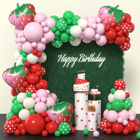 Faster shipping. Better service Strawberry Balloon Arch, Strawberry Shortcake Theme Birthday, Strawberry Balloons, 15 Birthday Ideas, Party Decor Themes, Strawberry Shortcake Theme, Berry Sweet Birthday, Balloon Displays, Balloon Clusters