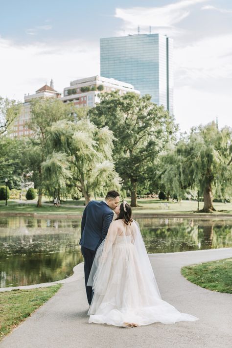 A joyful St. Cecelia's downtown Boston wedding Boston Elopement, Cobalt Blue Suit, Boston Public Garden, Downtown Boston, Small Weddings, Bridal Cape, Boston Wedding, Bride Flowers, England Wedding