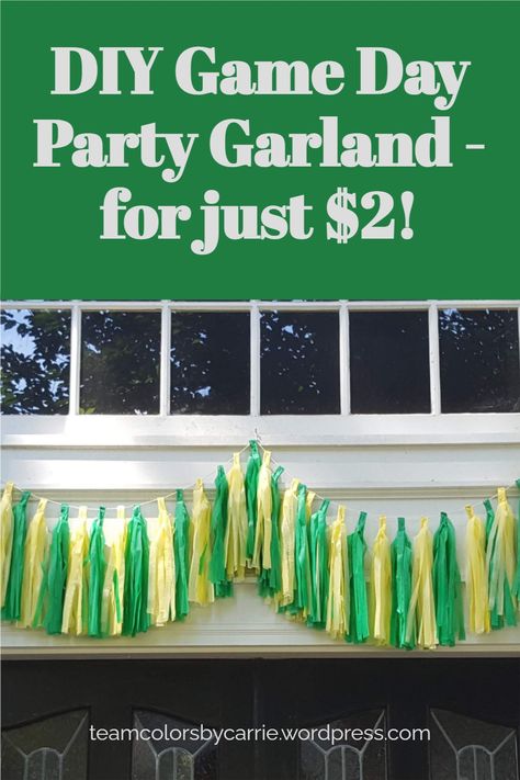 Get ready for game day with an easy DIY garland that you can leave outside, use to decorate the tent at a tailgate party, or the deck railing in your back yard! And the best part is that it’s made from plastic tablecloths from a dollar store! Game Day Tailgate Decorations, School Tailgate Ideas, Cheer Tailgate Ideas, Football Tent Decorations, Tailgate Photo Backdrop, Diy Tailgate Decorations, Office Tailgate Party Decorations, Homecoming Tailgate Ideas, Tailgate Table Decorations