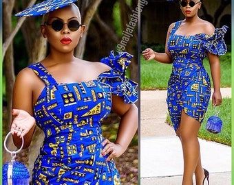 Ankara Mermaid Dress, Mermaid Dress Prom, Ankara Midi Dress, Styling Braids, Prom Dress Short, Trendy Ankara Styles, African Hats, Ankara Dress Styles, African Prom Dresses