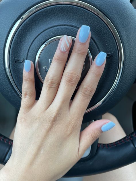 simple short nails | nail art | ring finger nail design | blue nails | dfw nails | nail lounge of las colinas | jeep girl | location || https://goo.gl/maps/XbLd8SHZf9A6TG139 Blue Nails With Simple Design, Simple Ring Finger Nail Design, Nail Design Ring Finger, Ring Finger Design Nails, One Nail Design Ring Finger Simple, Nails With Design On Ring Finger, Nails With Ring Finger Design, Square Nails Simple, Spring Blue Nails