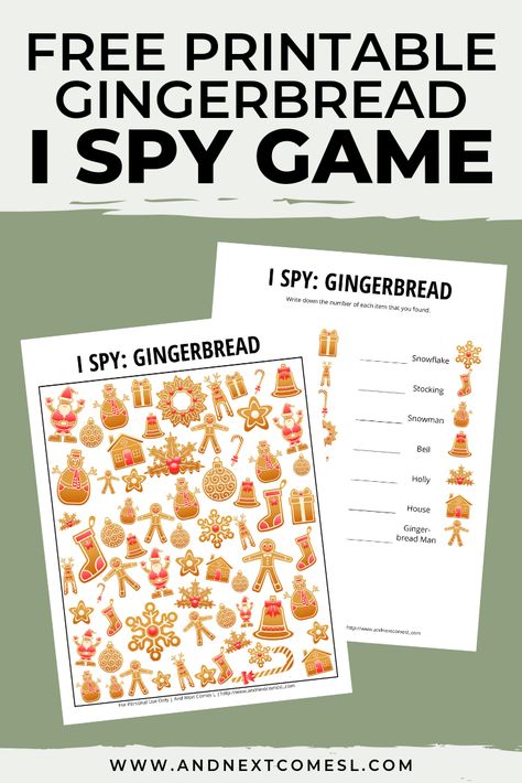 Christmas Activities For Kindergarten, Gingerbread Games, Christmas I Spy, Spy Games For Kids, Gingerbread Man Activities, Gingerbread Activities, I Spy Games, Spy Games, Activities For Kindergarten