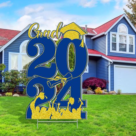 PRICES MAY VARY. Eye Catching Outdoor Display Sign: our graduation yard sign stands out with a large size of about 16.5 x 25.9 inches, ensuring it grabs attention from every corner of your yard; The bold, vibrant design featuring blue and gold color adds celebratory vibes to your graduation party, helping to enhance the graduation atmosphere and convey the joy and blessings Unique Signature Graduation Design: this class of 2024 yard sign is not just any typical sign; It includes the unique [2024 Congratulations Graduation, Graduation Yard Signs, College Party, Unique Signature, Graduation Design, College Parties, Outdoor Display, Sign Stand, Congratulations Graduate