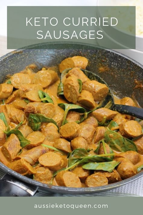 An easy weeknight meal, these Keto Curried Sausages are fantastic for an easy family friendly keto meal that everyone will enjoy. A little bit of spice goes a long way to this full on flavour feast! #keto #ketogenic #ketorecipes Keto Curried Sausages, Keto Sausage Recipes, Keto Curry, Keto Food Ideas, Curried Sausages, Keto Sausage, The Best Keto Recipes, Best Keto Recipes, Keto Dinners