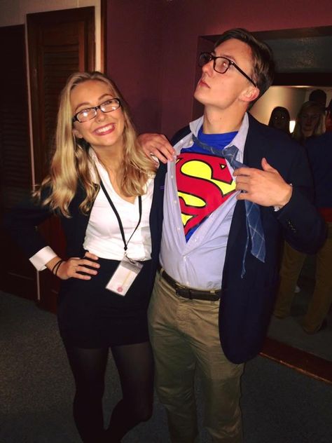 Louis Lane And Clark Kent Costume, Lois And Clark Costumes, Clark Kent Lois Lane Costume, Superman Lois Lane Costume, Lois Lane Costume Diy, Louis Lane Costume, Clark Kent And Lois Lane Costume, Superman And Lois Lane Costume, Lois Lane Halloween Costume