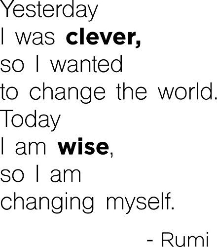 Newclew Yesterday I was clever, so I wanted to change the world. Today I'm wise, so I am changing. - Rumi Vinyl wall art Inspirational poetry quotes saying home decor decal sticker Go Home Quotes, Inspirational Poetry Quotes, Changing Myself, Inspirational Poetry, Home Quotes, Workout Without Gym, Sticker Wall, Motivational Phrases, Vinyl Wall Art