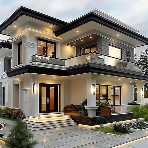 Bunglow Elevation Modern, House Colour Ideas, Double Storey House Plans, Latest House Designs, Modern Bungalow House, Building House Plans Designs, Architectural Design House Plans, House Arch Design, Modern House Exterior Design