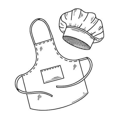 Chef Cap Drawing, Kitchen Utensils Drawing, Apron Drawing, Cooking Illustration, Cupcake Day, Kitchen Drawing, Doodle Vector, Chef Clothes, Bakery Logo