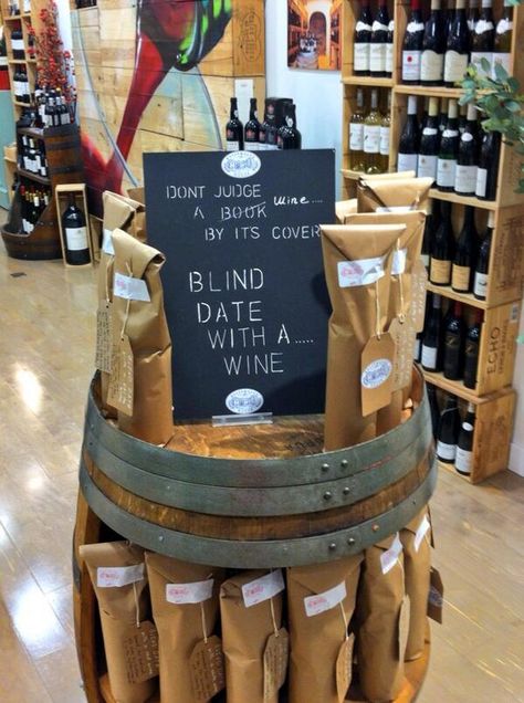 Blind date with a wine, Ballymaloe wine pop up shop at Brown Thomas, Cork Retail Wine Display, Wine Displays Retail, Wine Shop Display Store Design, Wine Pop Up Store, Wine Vendor Booth Ideas, Wine Shop Decor, Wine Shop Display, Bookstore Wine Bar, Wine Bar Food Menu Ideas