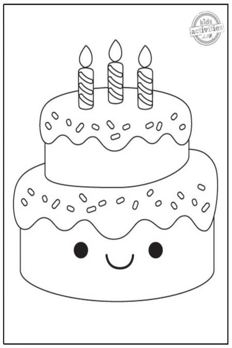 Birthday Cake Coloring Page, Cake Coloring Pages, Cute Birthday Cake, Cake Coloring, Coloring Pictures For Kids, Free Kids Coloring Pages, Cake Drawing, Birthday Coloring Pages, Valentine Coloring Pages