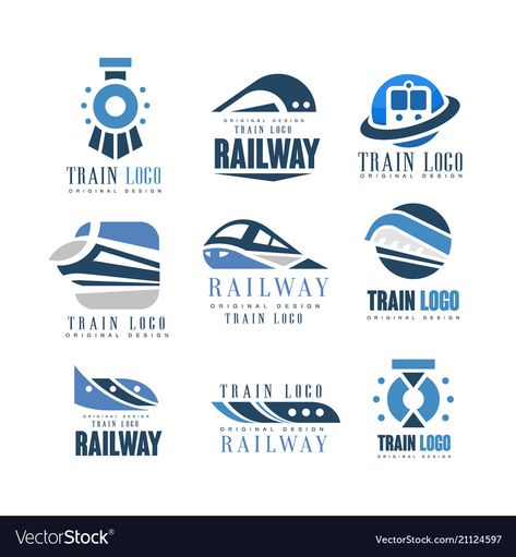 Train logo original design set modern railway Vector Image Railway Logo, Train Logo, Parking Design, Vector Illustrations, Design Set, Set Design, Original Design, Design Projects, Vehicle Logos